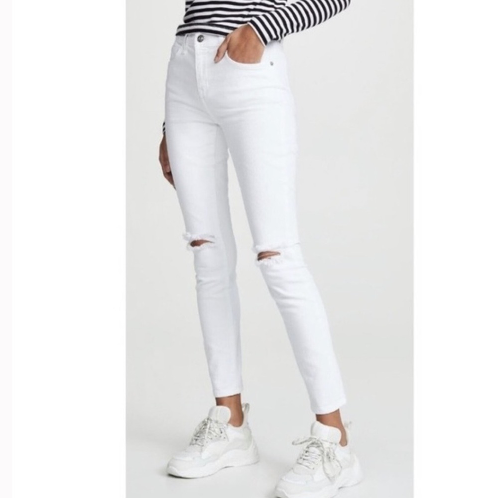 Current/Elliott Stiletto High Rise Distressed White Jeans Size 27 – 27” Inseam